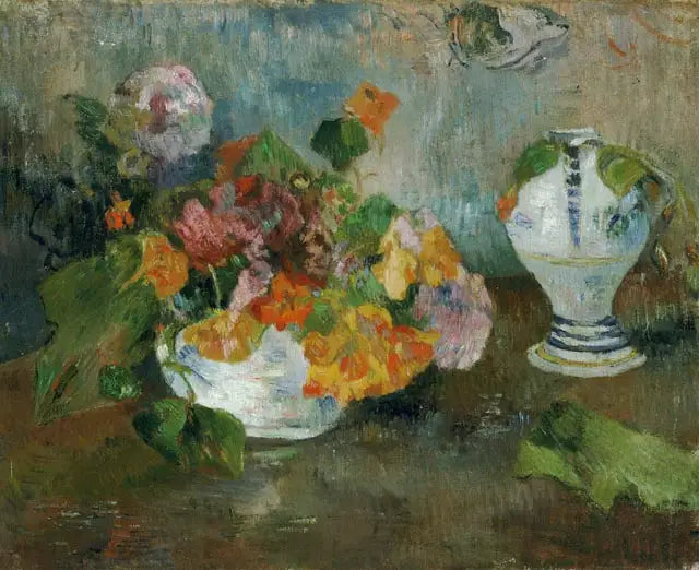 Capucine-kukkavaasi ja Quimperin posliini - Paul Gauguin