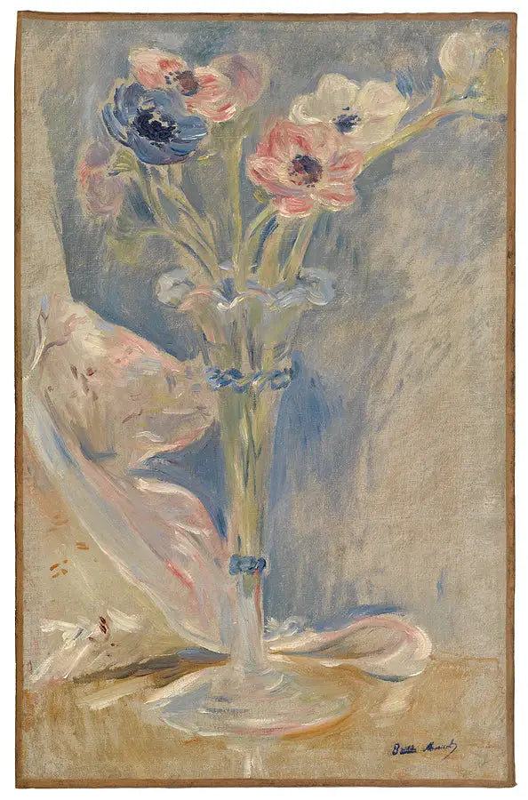 Maljakko anemoneilla ja makeispussi - Berthe Morisot