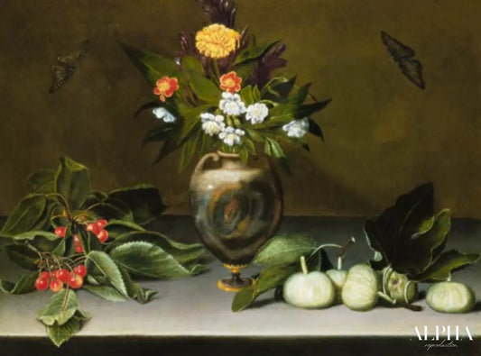 Vase avec des fleurs, cerises, figues et deux papillons - Caravage - Reproductions de tableaux et peintures haut de gamme