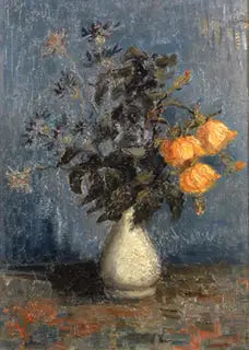 Valkoinen maljakko ruusujen ja muiden kukkien kanssa - Vincent van Gogh