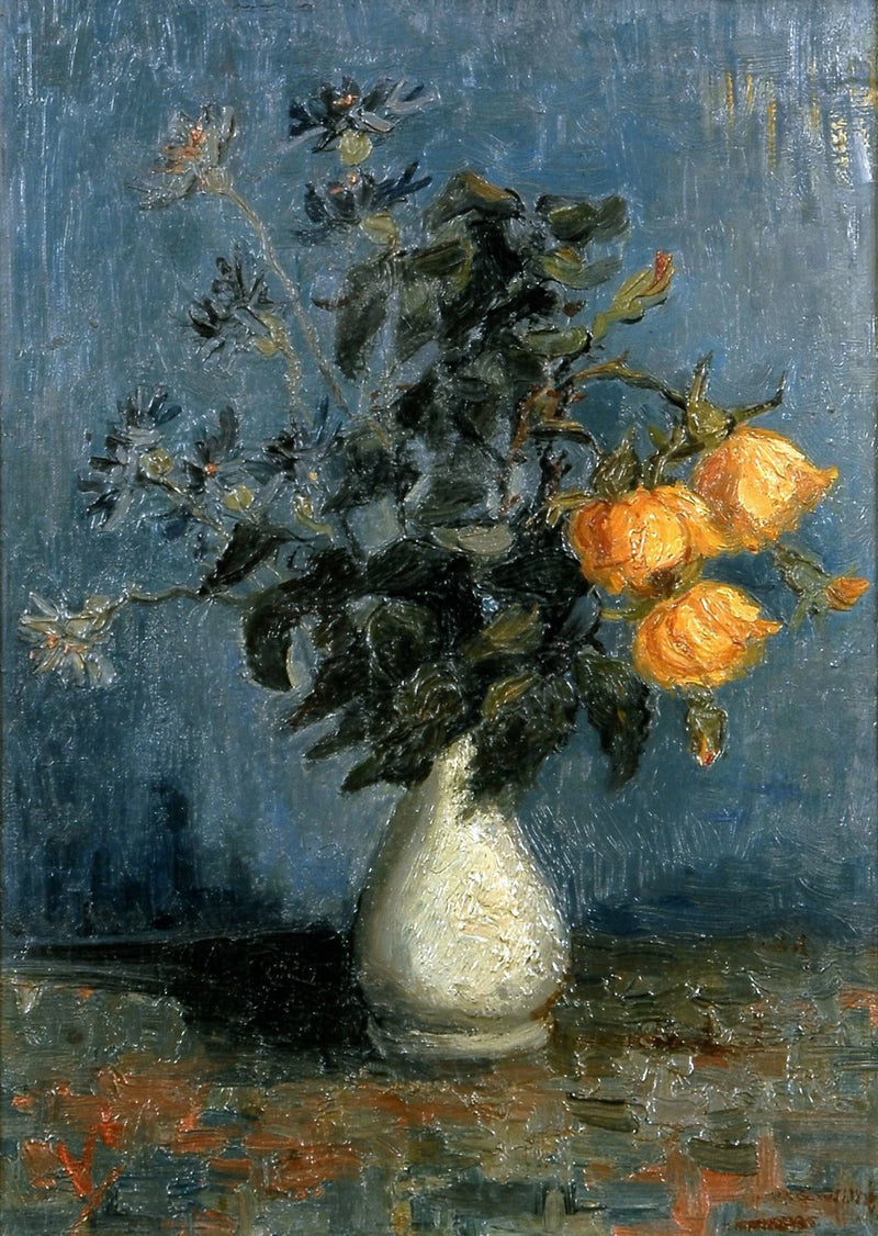 Valkoinen maljakko ruusujen ja muiden kukkien kanssa - Vincent van Gogh