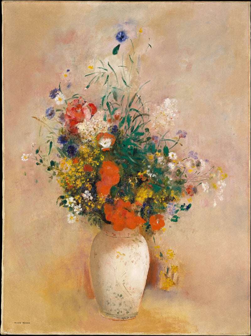 Kukkakimppu (vaaleanpunainen tausta) - Odilon Redon