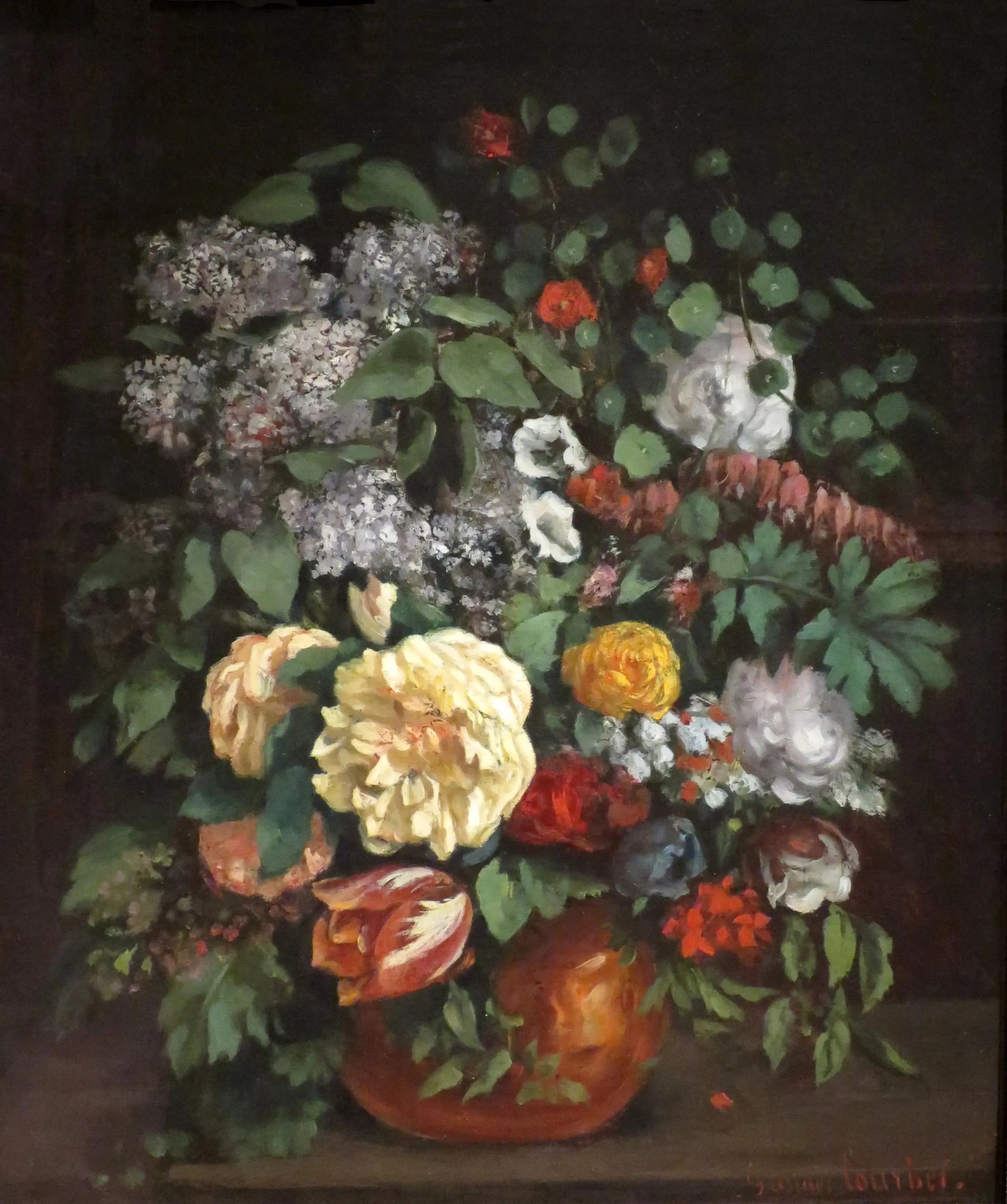 Vase de lilas, de roses et de tulipes - Gustave Courbet image 1 reproduction artisanale de tableau