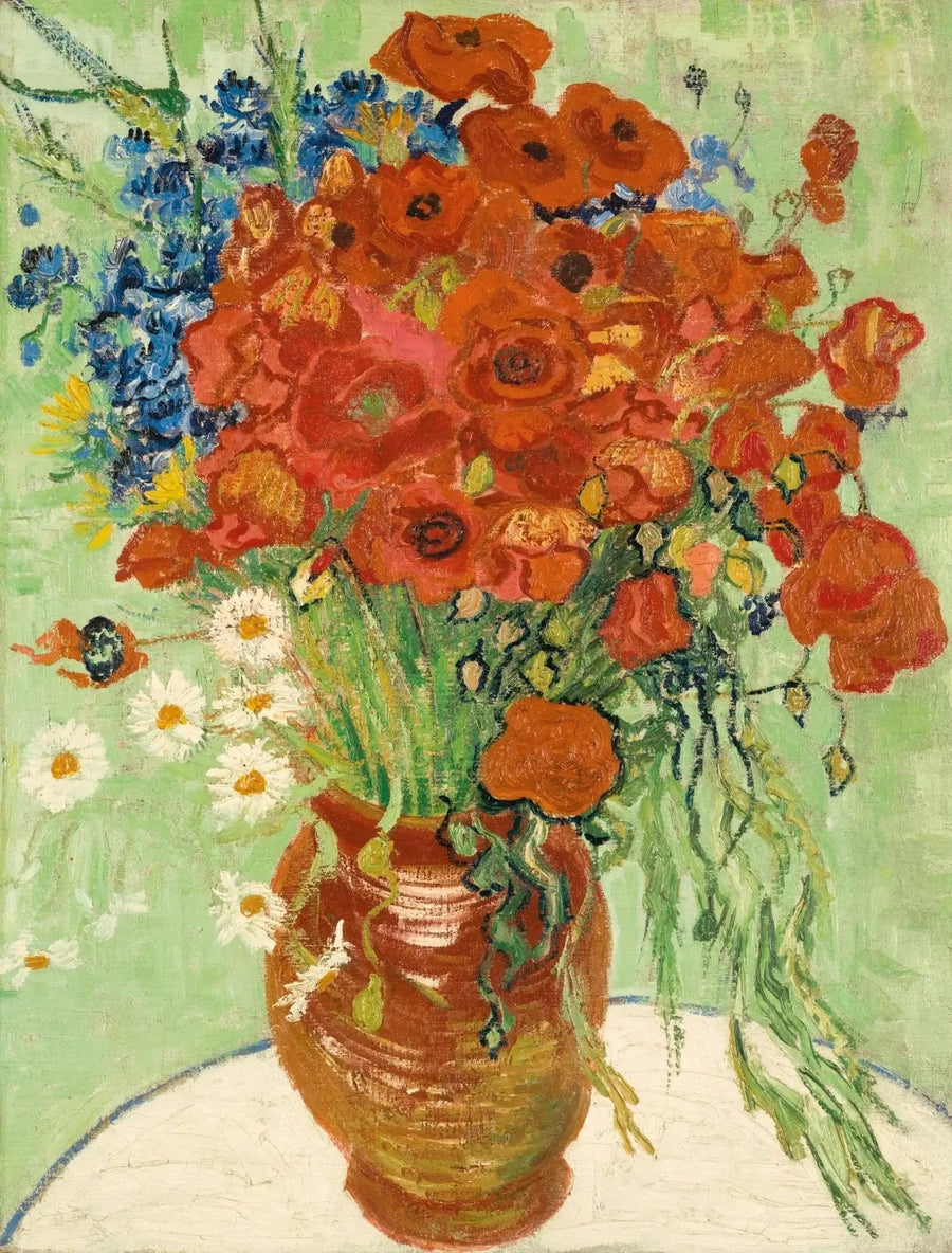 Maljakko, jossa on päivänkakkaroita ja unikkoja - Vincent van Gogh