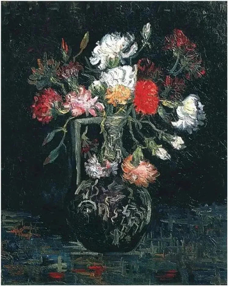 Maljakko valkoisilla ja punaisilla neilikoilla - Vincent van Gogh