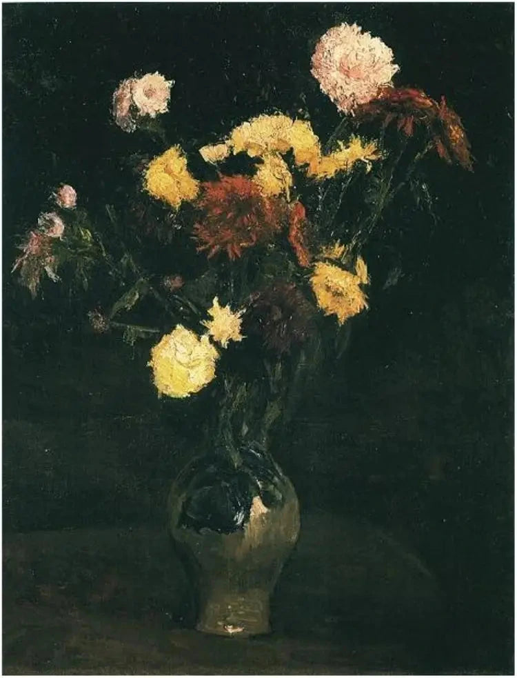 Maljakko neilikoilla ja zinniasilla - Vincent van Gogh