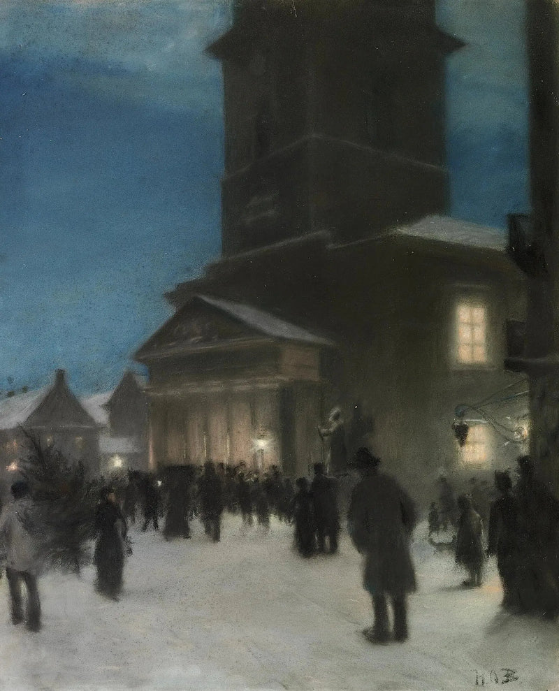 Jouluaatto kirkon Notre-Dame (Vor Frue Kirke) edessä Kööpenhaminassa. - H. A. Brendekilde