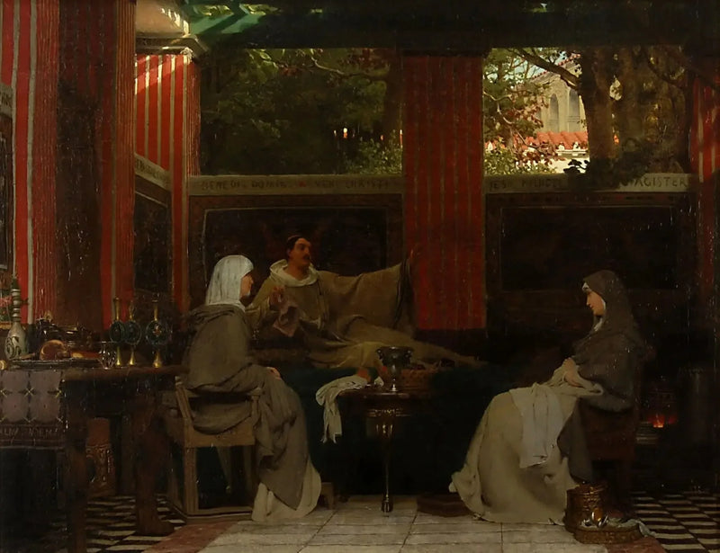 Venantius Fortunatus lausuu runojaan Radagonda VI:lle ja Poitierin luostarin abbessille - Lawrence Alma-Tadema