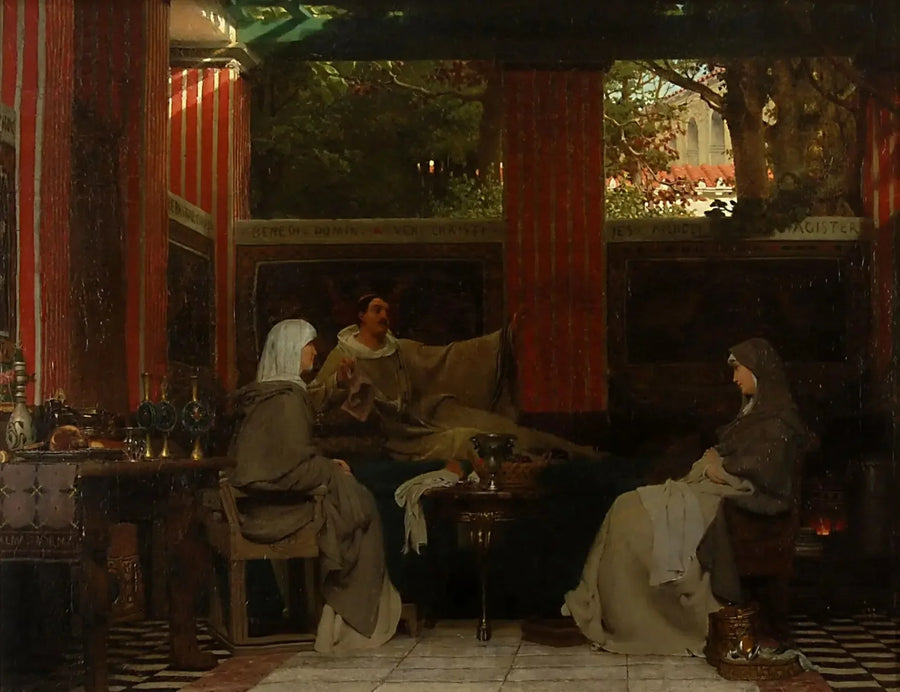 Venantius Fortunatus lausuu runojaan Radagonda VI:lle ja Poitierin luostarin abbessille - Lawrence Alma-Tadema
