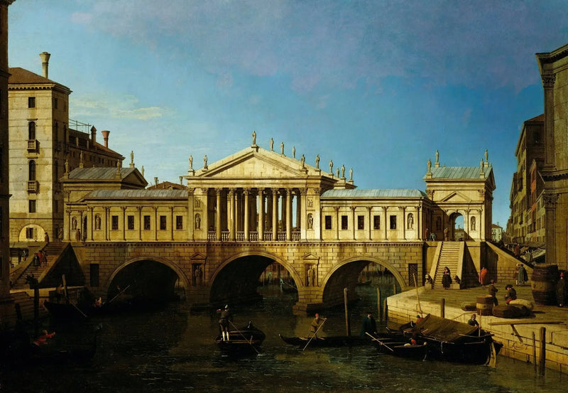 Venetsia: capriccio palladialaisella piirustuksella Rialton varten - Canaletto