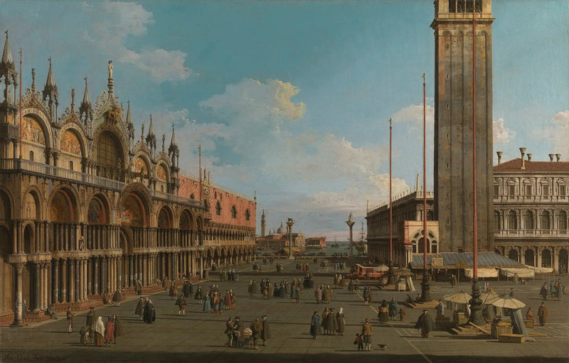 Venetsia: Torin Piazza ja Piazzetta Torre dell'Orologiosta San Giorgioon - Canaletto