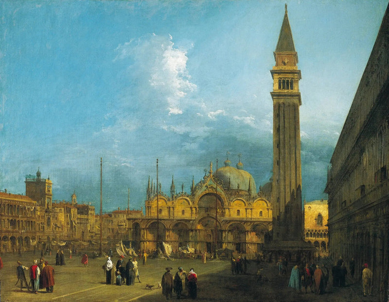 Venetsia: Pyhän Markuksen aukio basilikan ja kellotorni kanssa - Canaletto