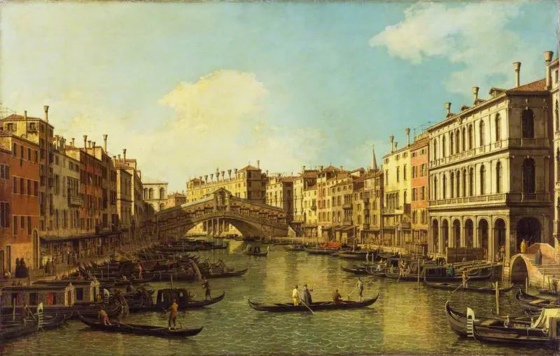 Venetsia: Palatsin Dolfin-Manin Grand Canal Rialto-sillalle päin - Canaletto