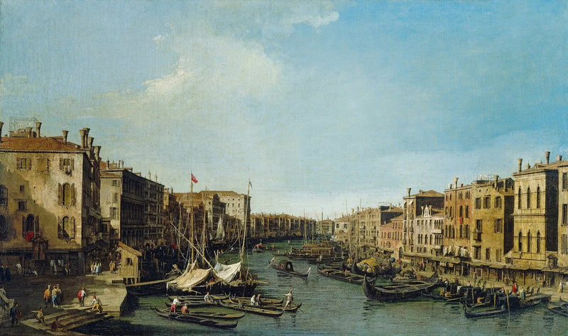Venetsia: Rialton suuren kanavan näkymä Foscari-palatsiin - Canaletto