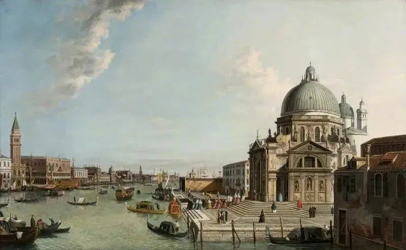 Venetsia: Itäiseltä näkymältä Grand Canal, Santa Maria della Saluten kirkko - Canaletto