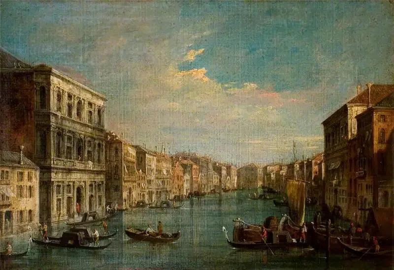 Venetsia: Suuren kanavan näkymä lounaisesta suunnasta Palazzo Grimani - Canaletto