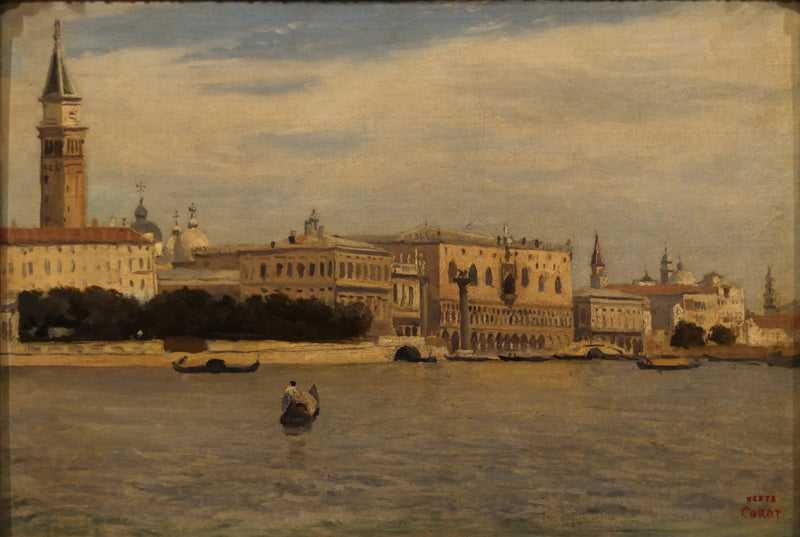Venetsia, satamaterminaalin näkymät tullirannasta - Jean-Baptiste Camille Corot
