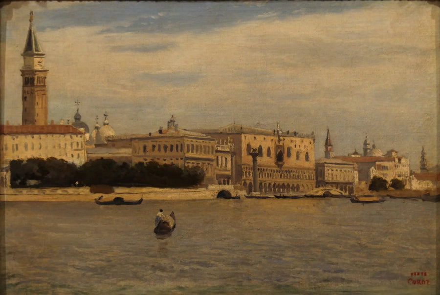 Venetsia, satamaterminaalin näkymät tullirannasta - Jean-Baptiste Camille Corot