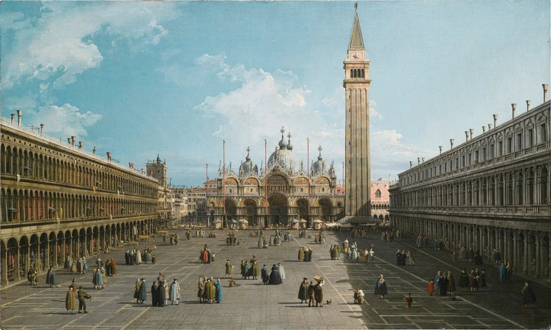 Venetsia: näkymä Pyhän Markuksen aukiolle katsottuna itään basilikan suuntaan - Canaletto