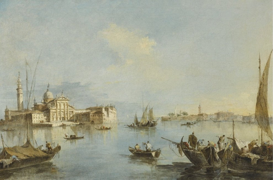 Venetsia, näkymä San Giorgio Maggiore -kirkkoon ja Giudeccan päätyyn - Francesco Guardi