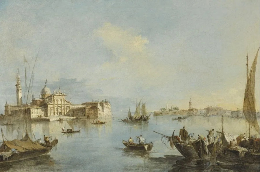 Venetsia, näkymä San Giorgio Maggiore -kirkkoon ja Giudeccan päätyyn - Francesco Guardi