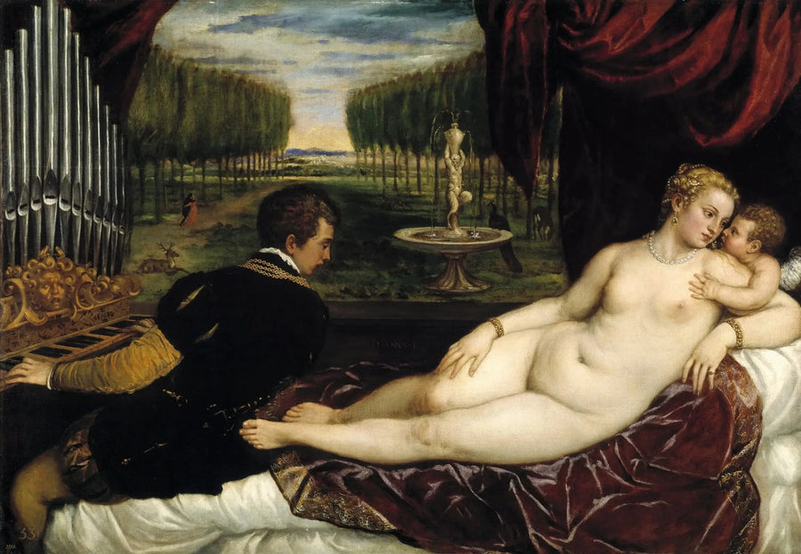 Venus ja urkuri ja Cupido - Titian