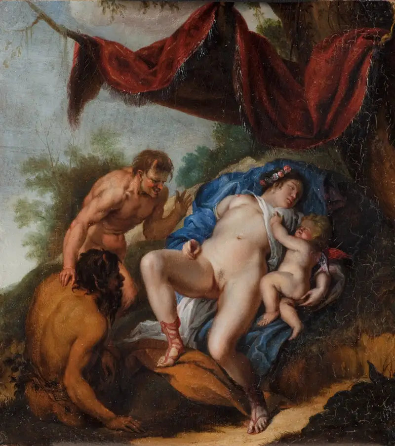 Nukkumassa oleva Venus ja Cupidon, jota satyyrit katsovat - Peter Paul Rubens