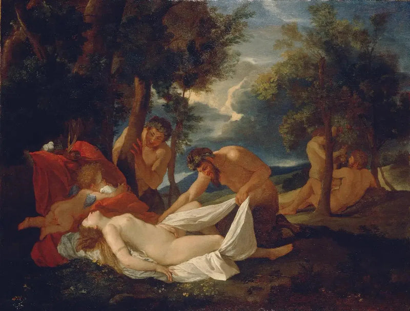 Nukkuva Venus yllätetty satyyreillä - Nicolas Poussin