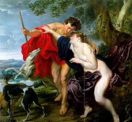 Venus yrittäen estää Adonista lähtemästä metsästämään - Antoine van Dyck