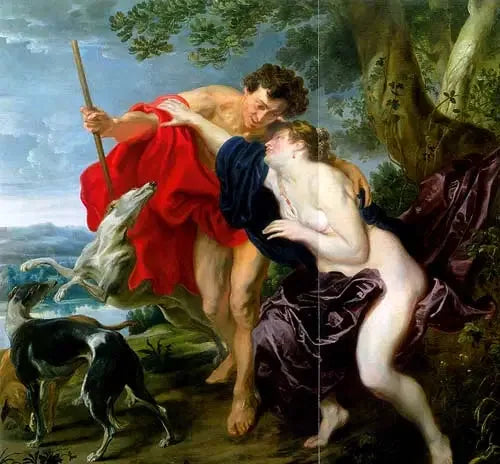 Venus yrittäen estää Adonista lähtemästä metsästämään - Antoine van Dyck