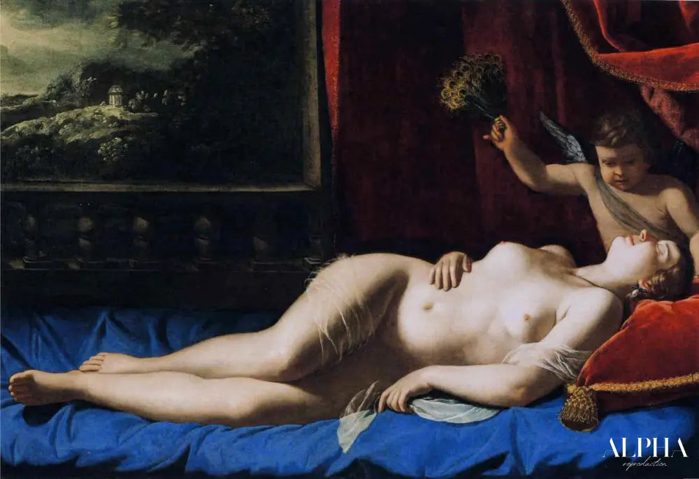 Vénus et Cupidon (Vénus endormi) - Artemisia Gentileschi - Reproductions de tableaux et peintures haut de gamme