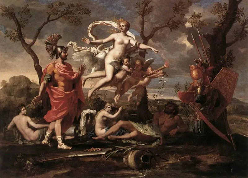 Venus esittelee Eneealle Vulkaanin takomina aseita - Nicolas Poussin