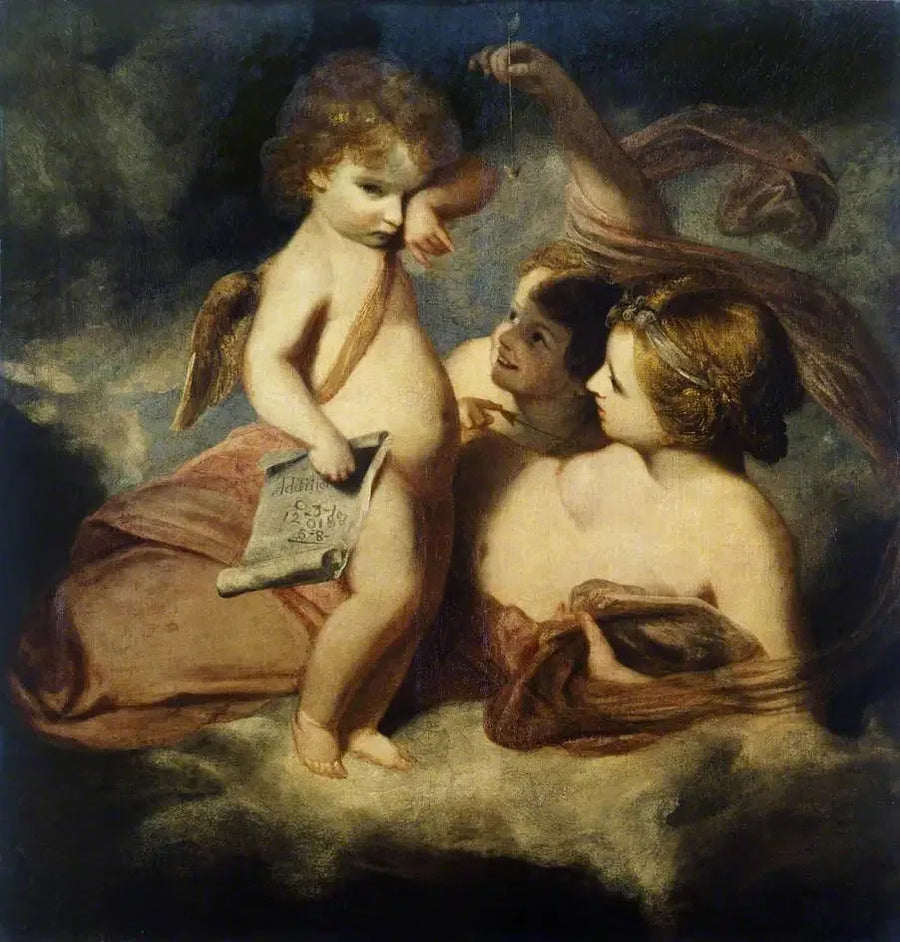 Venus nuhtelee Cupidon oppiessaan heittämään kolikoita - Joshua Reynolds