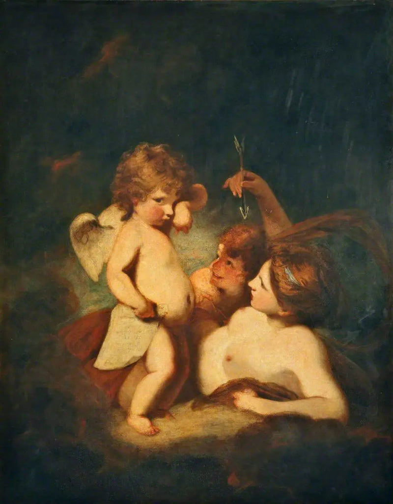 Venus nuhtelee Cupidon oppiessaan heittämään laskuja - Joshua Reynolds