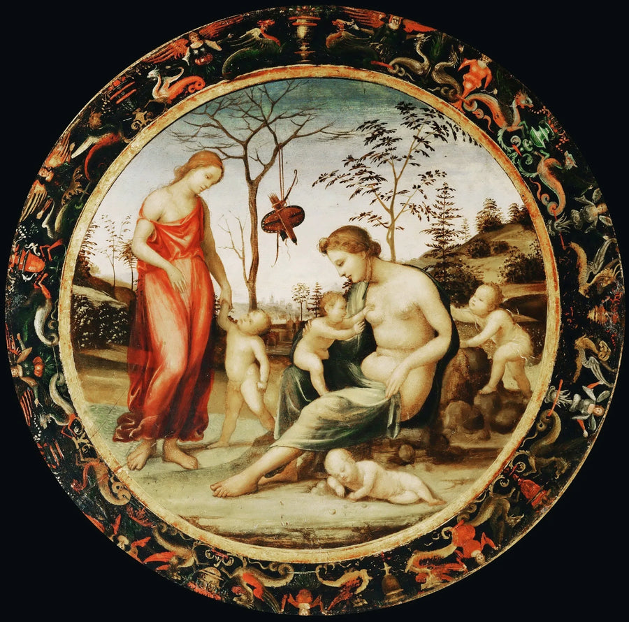 Maan Vénus Eroksen kanssa ja Taivaan Vénus Antéros kanssa sekä kaksi muuta amoraalia - Il Sodoma (Giovanni Antonio Bazzi)