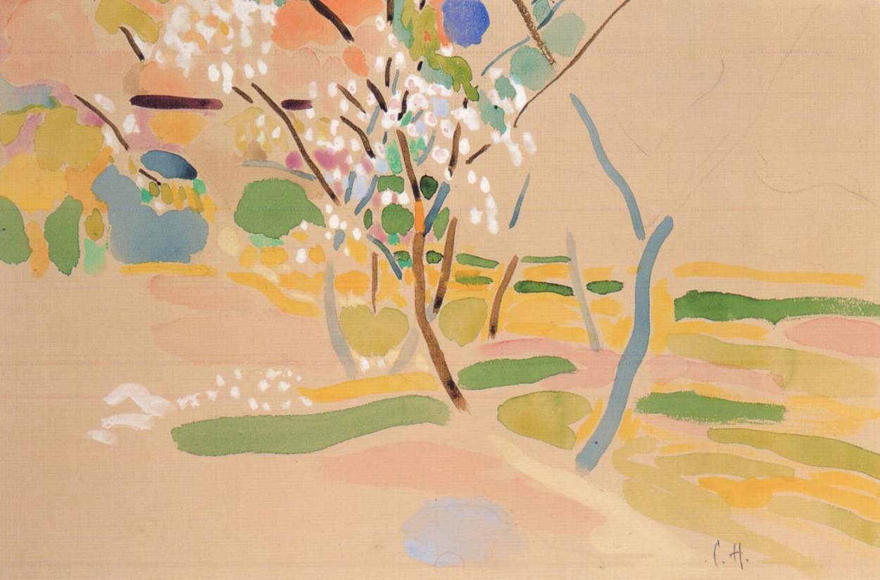 Pommier en fleurs, peinture de Curt Herrmann