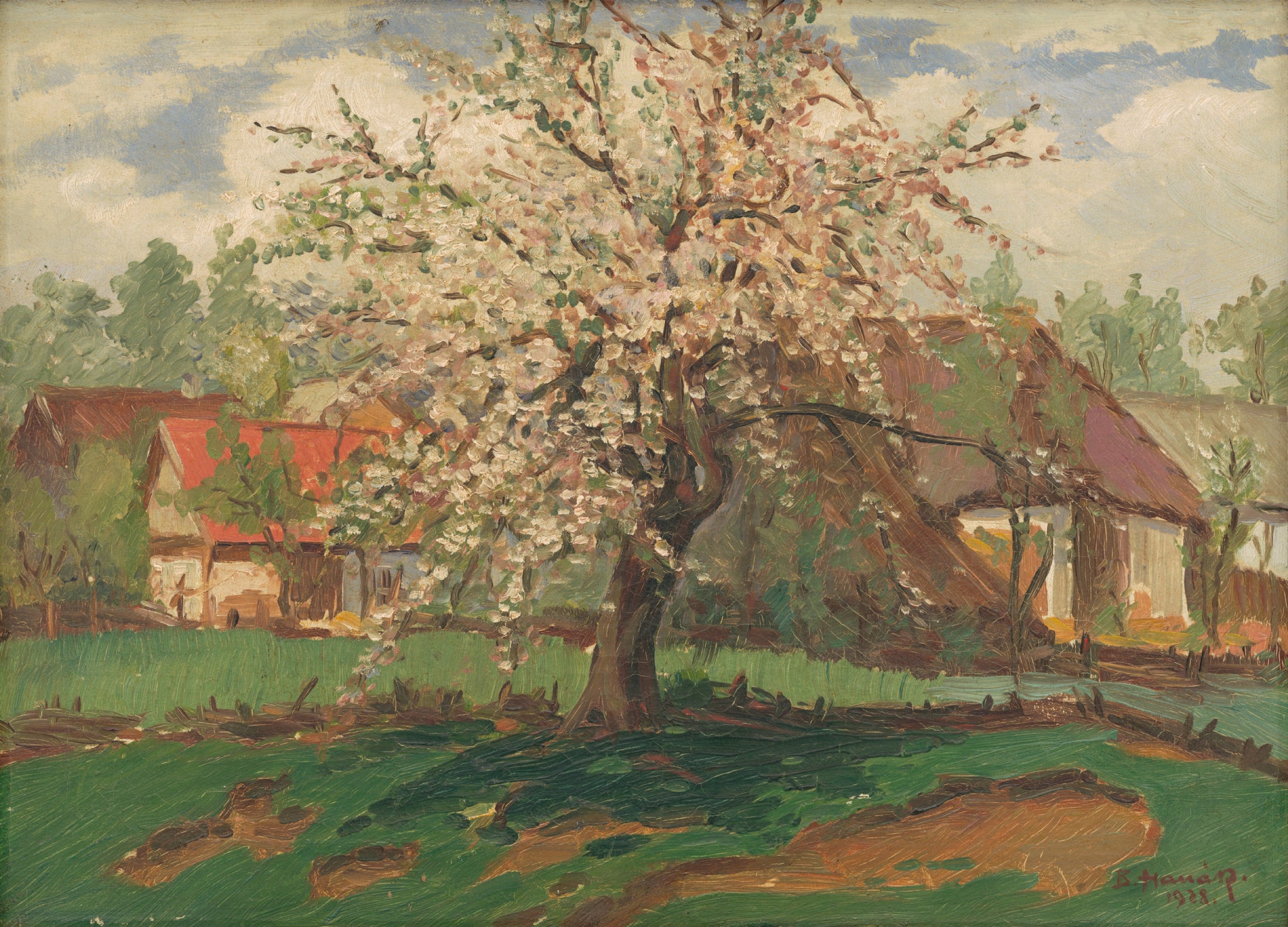 Paysage aux arbres en fleurs, peinture de Bohumil Hanák
