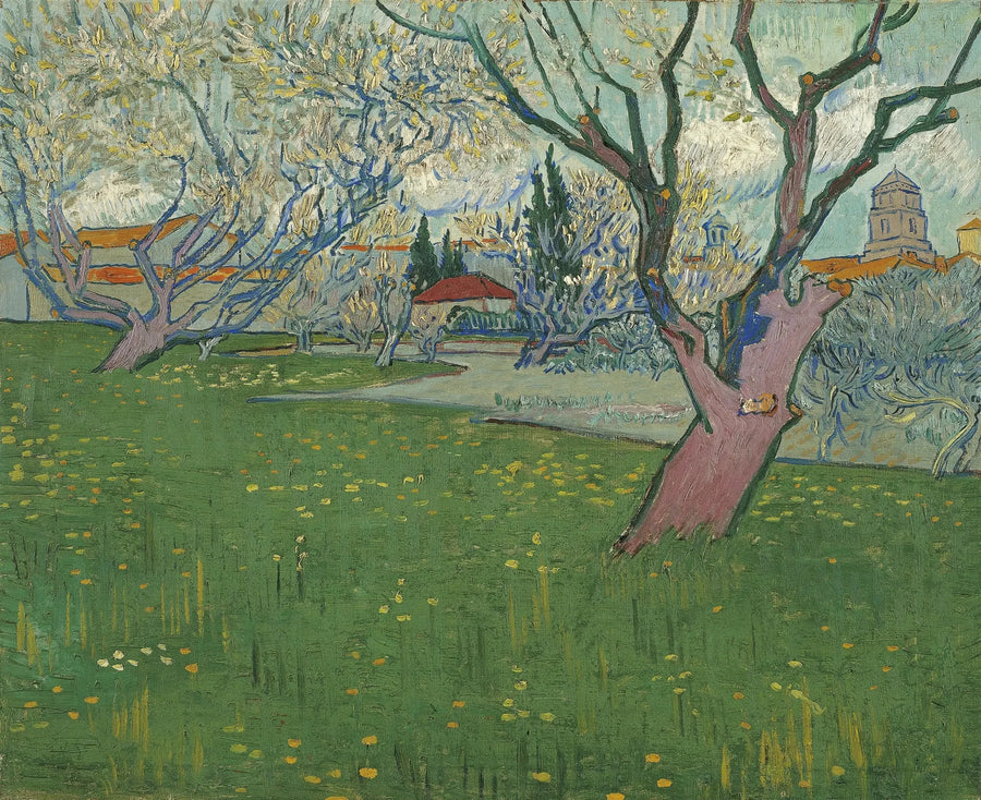 Kukkivat hedelmätarhat, näkymä Arlesiin - Vincent van Gogh