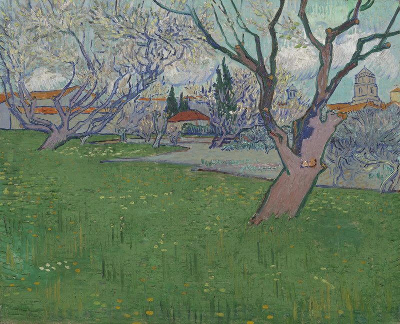 Kukkivat hedelmätarhat, näkymä Arlesiin - Vincent van Gogh