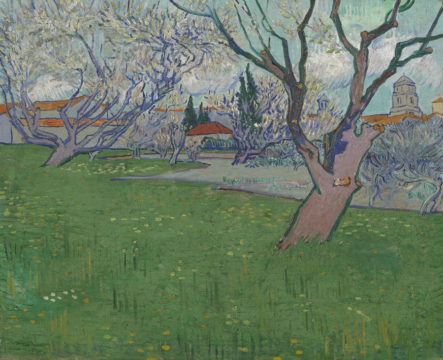 Kukkivat hedelmätarhat, näkymä Arlesiin - Vincent van Gogh