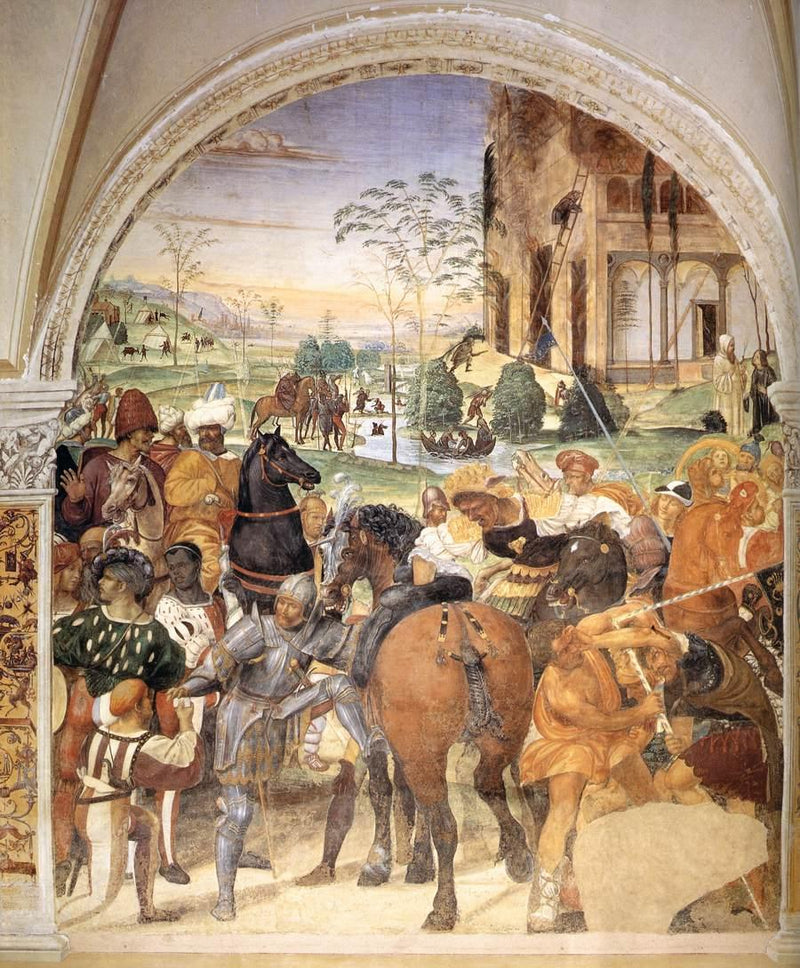 Pyhän Benediktin elämä, kohtaus 30: Benedikti ennustaa Montecassinon tuhoa - Il Sodoma (Giovanni Antonio Bazzi)