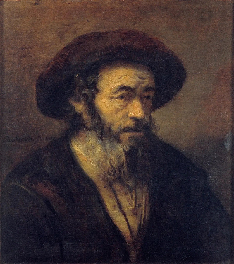 Vanha mies, jolla on parta, katsoo oikealle - Rembrandt