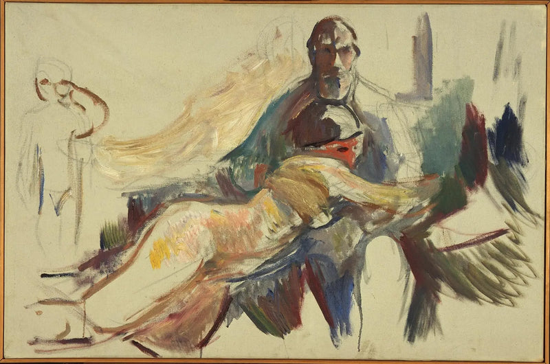 Vanha mies alastoman naisen kanssa sylissään - Edvard Munch