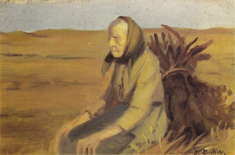 Vanha nainen (Laurendse) oksikimpun kanssa - Anna Ancher