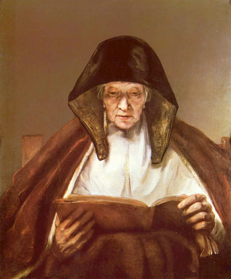 Vanha nainen lukemassa - Rembrandt