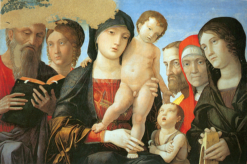 Neitsyt Jeesus-lapsen kanssa pyhimyksien kanssa - Andrea Mantegna