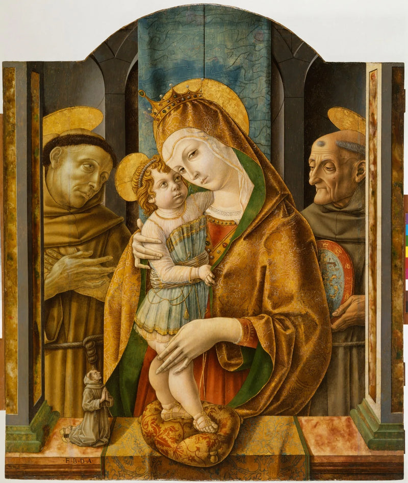 Neitsyt Jeesus-lapsen kanssa pyhimyksien ja lahjoittajan kanssa - Carlo Crivelli