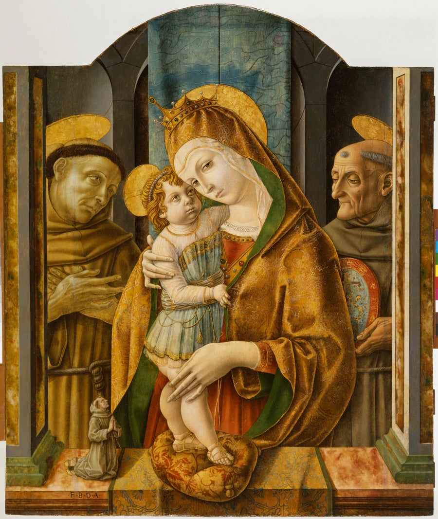 Neitsyt Jeesus-lapsen kanssa pyhimyksien ja lahjoittajan kanssa - Carlo Crivelli