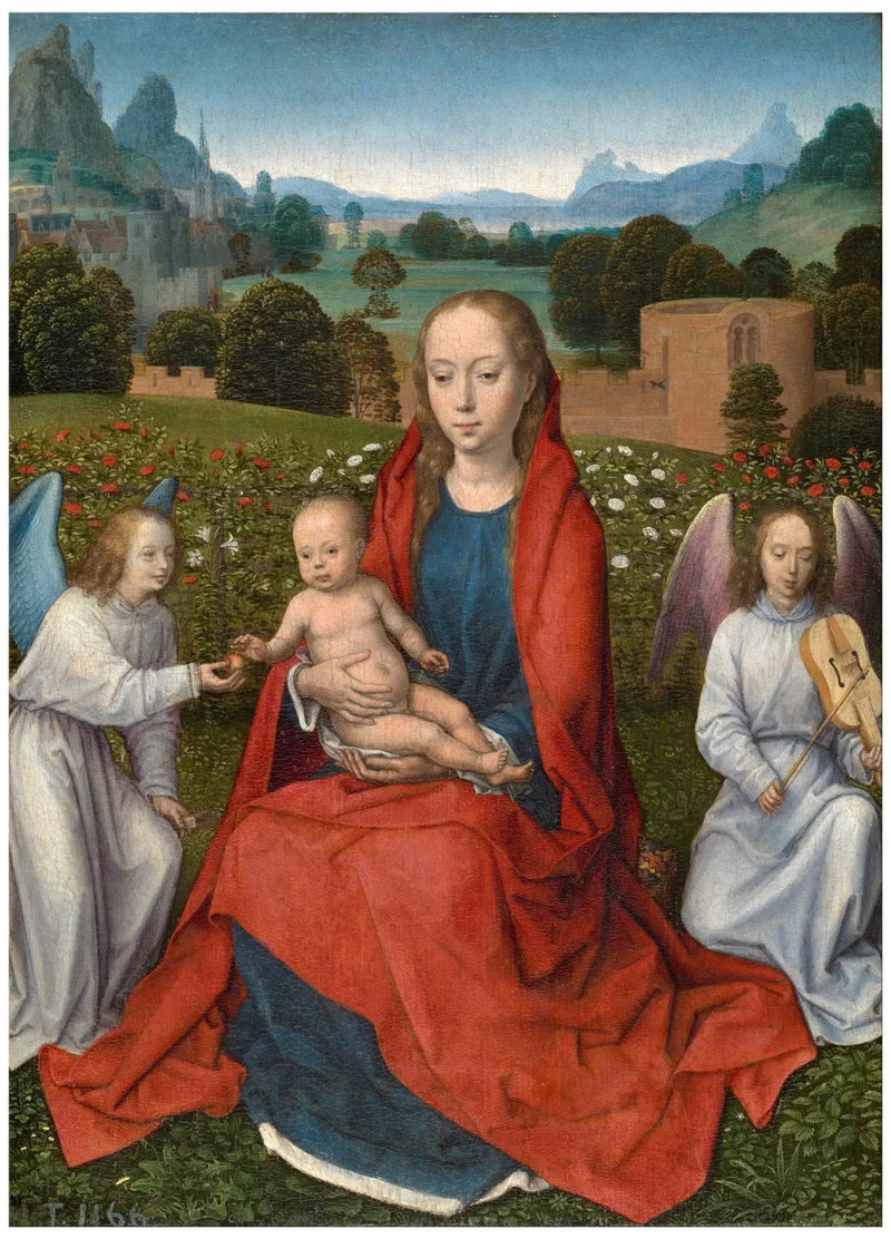 Neitsyt Jeesus-lapsen kanssa ja kahden enkelin kanssa - Hans Memling