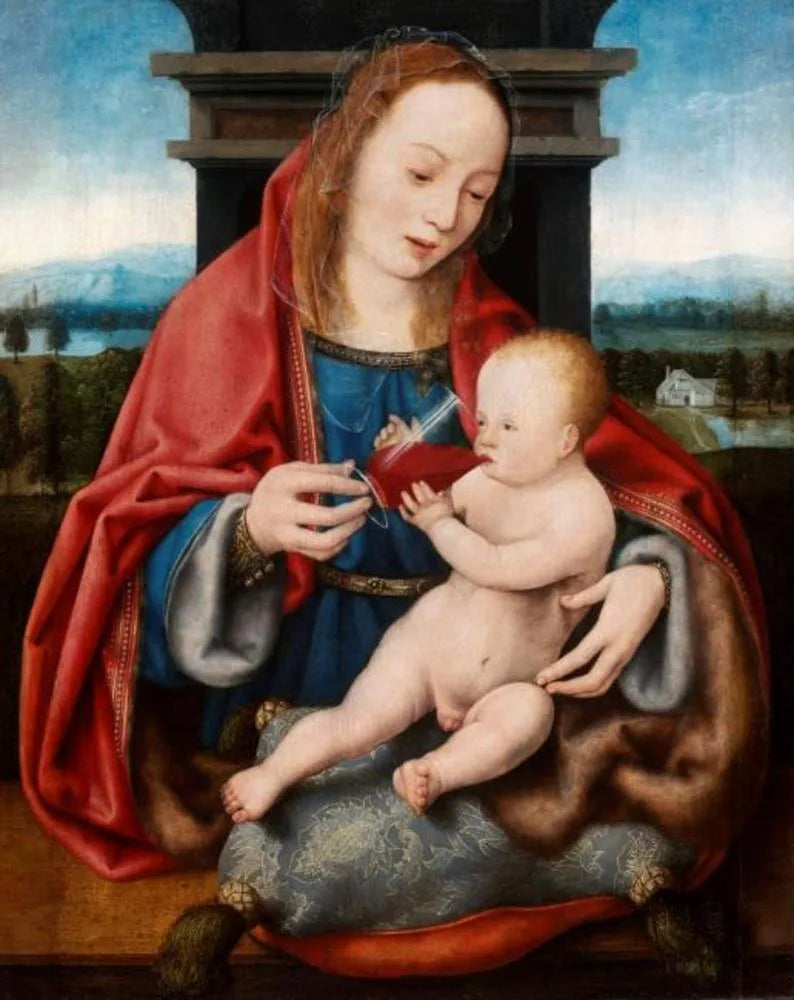 Neitsyt Maria ja lapsi viinillä - Joos van Cleve